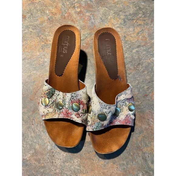 Romus Feeling Good Wooden Mule Clogs Fur and Leather - Picture 8 of 9